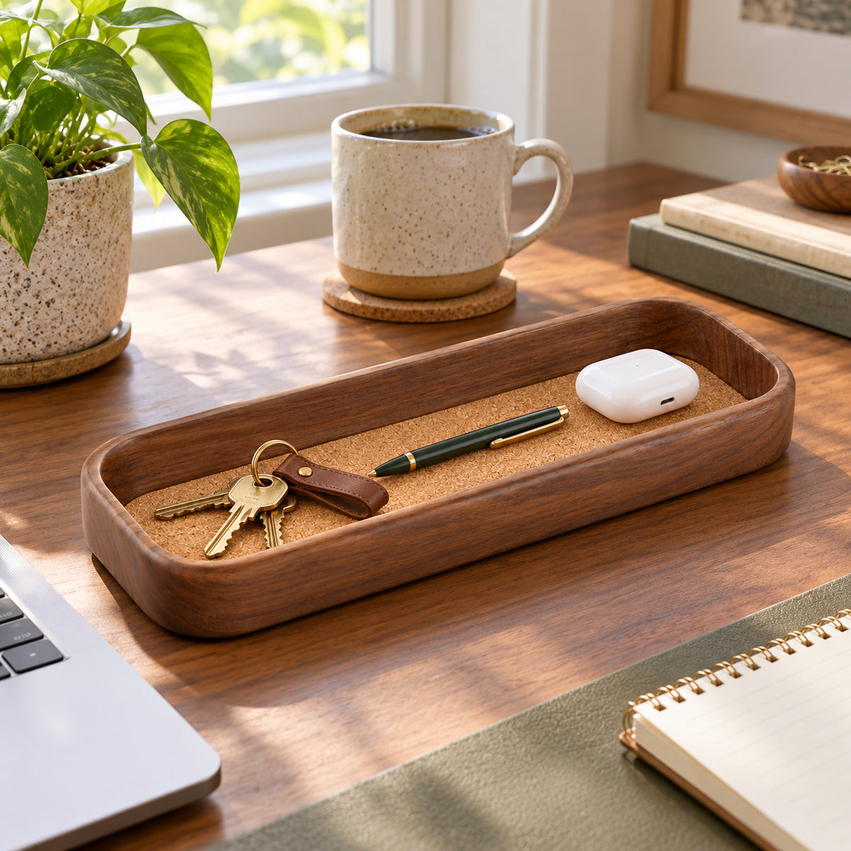 Cork Inlay Desk Tray